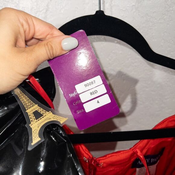 NWT Abby Paris x Lucci Lu Red Satin Off The Shoulder Gown‎ Size 4 - Picture 9 of 12